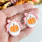 Pink Bow Framed Pumpkin Halloween Polymer Clay Dangles | Fall Earrings