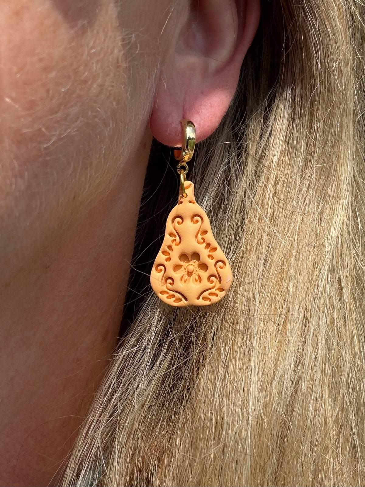 Folk Art Floral Patterned Pumpkin Halloween Polymer Clay Dangles | Fall Earrings