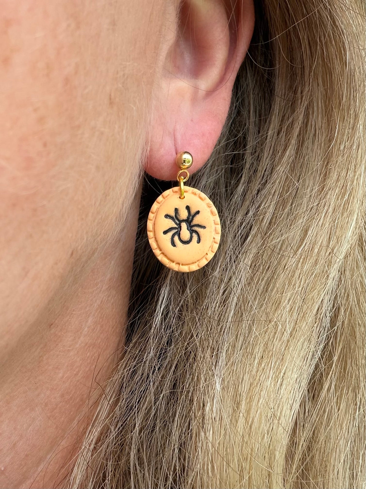 Orange and Black Spooky Spider Halloween Polymer Clay Dangles | Fall Earrings