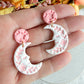 Folk Art Celestial Floral Moon Halloween Polymer Clay Dangles | Fall Earrings