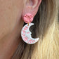 Folk Art Celestial Floral Moon Halloween Polymer Clay Dangles | Fall Earrings