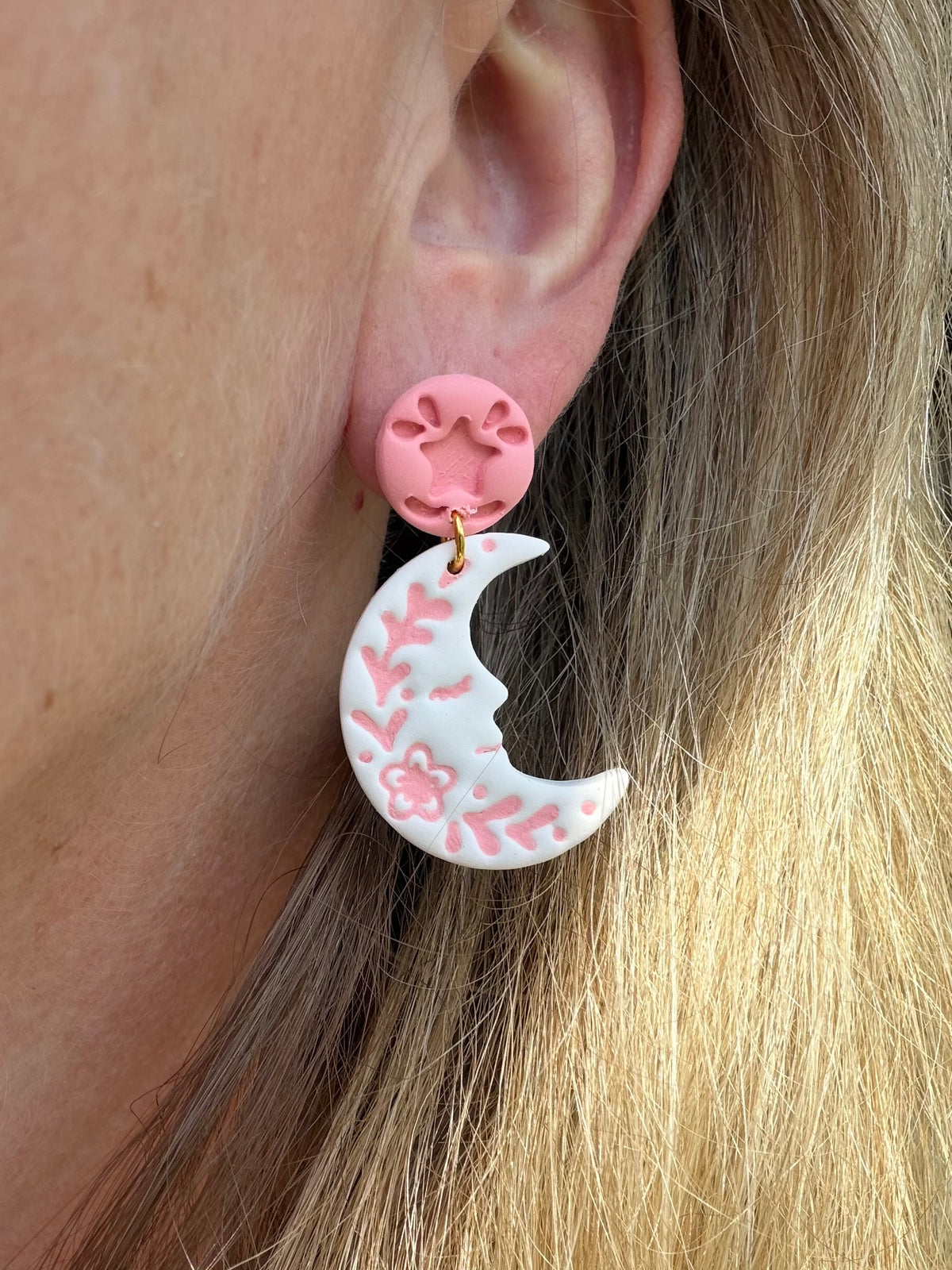 Folk Art Celestial Floral Moon Halloween Polymer Clay Dangles | Fall Earrings