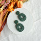 Forest Green Boho Folk Art Organic Circle Polymer Clay Earrings
