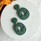 Forest Green Boho Folk Art Organic Circle Polymer Clay Earrings