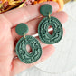 Forest Green Boho Folk Art Organic Circle Polymer Clay Earrings