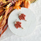 Rust-Orange Folk Art Maple Leaf with Pearl Polymer Clay Earrings