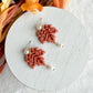 Rust-Orange Folk Art Maple Leaf with Pearl Polymer Clay Earrings