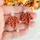 Rust-Orange Folk Art Maple Leaf with Pearl Polymer Clay Earrings