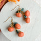 Mini Pumpkin and Leaf Cluster Polymer Clay Earrings