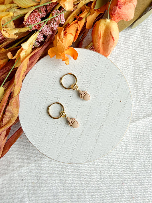 Interchangeable Dainty Acorn Charm Huggie Polymer Clay Earrings