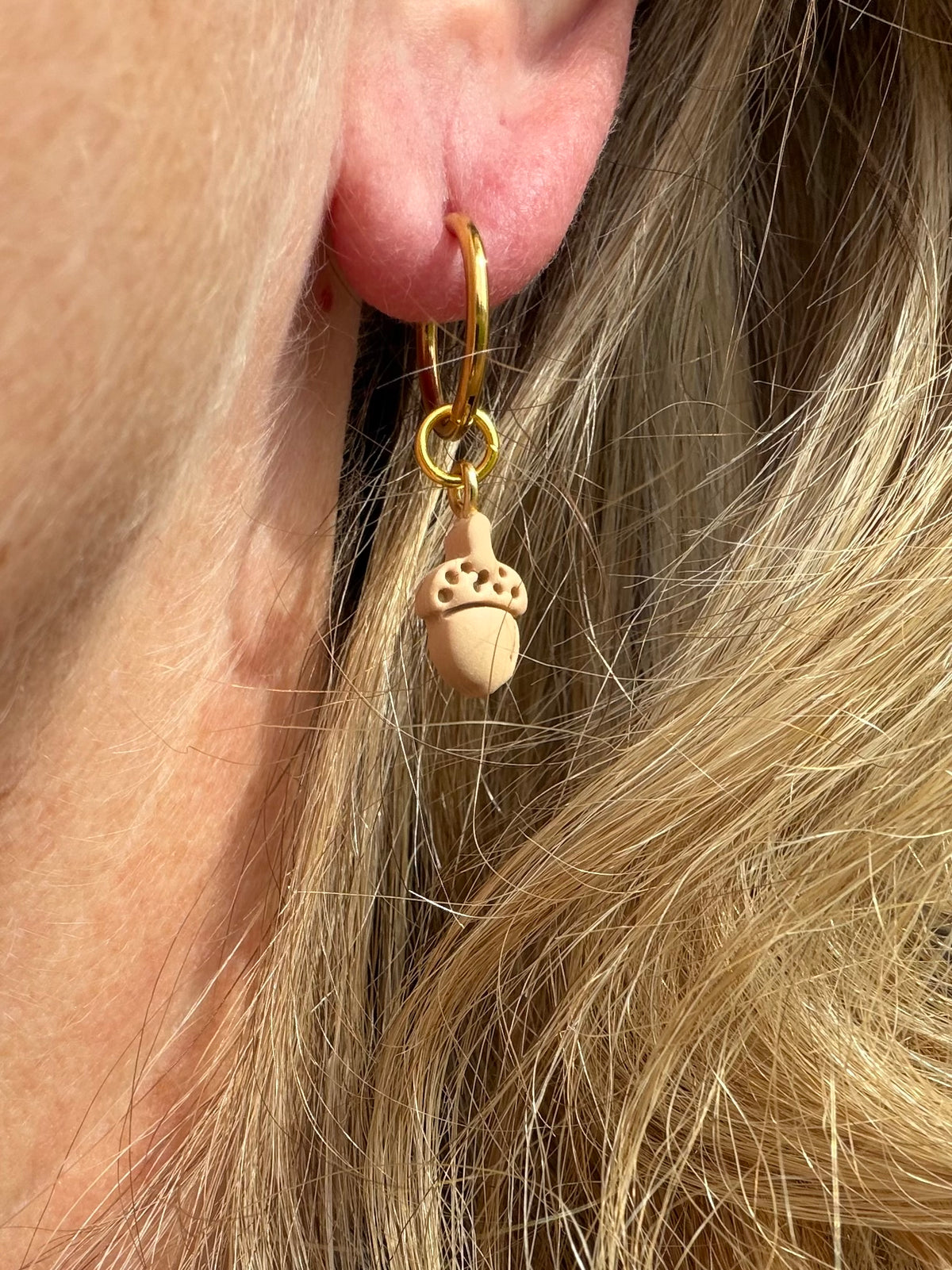 Interchangeable Dainty Acorn Charm Huggie Polymer Clay Earrings