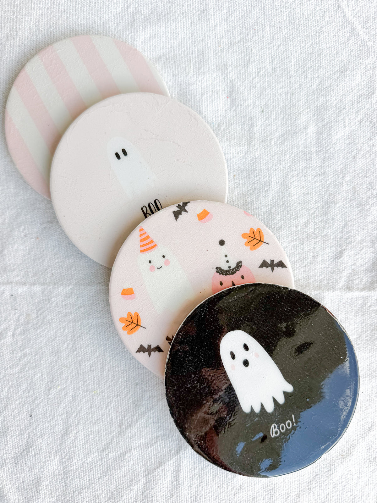Pinkoween Pumpkin and Ghost Beverage Coasters | Set of 4 Table Coasters