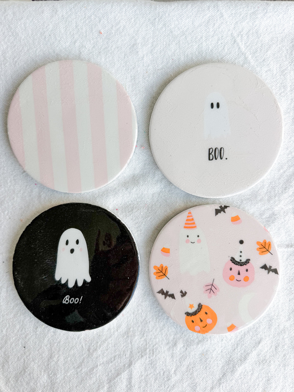Pinkoween Pumpkin and Ghost Beverage Coasters | Set of 4 Table Coasters