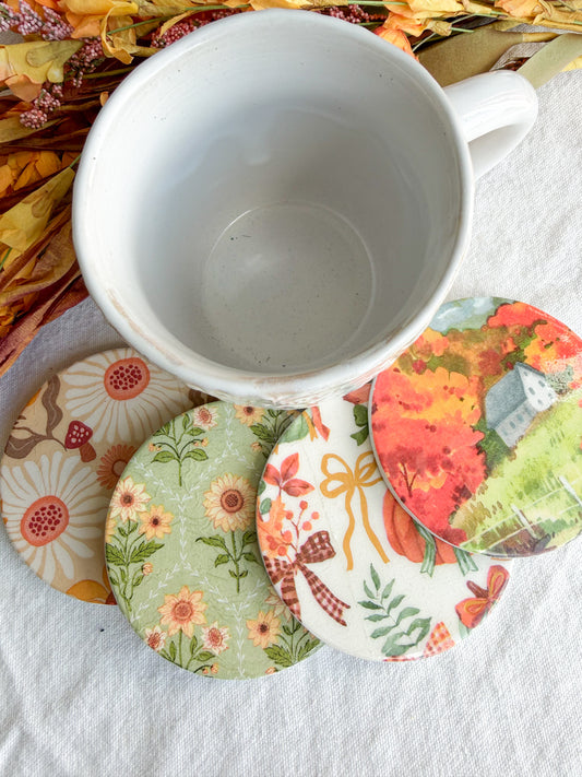 Vintage Cottage Fall Floral Beverage Coasters | Set of 4 Table Coasters