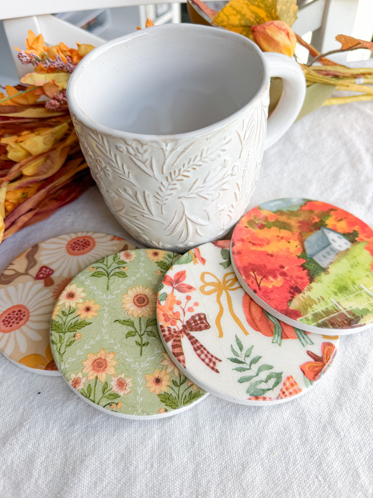Vintage Cottage Fall Floral Beverage Coasters | Set of 4 Table Coasters