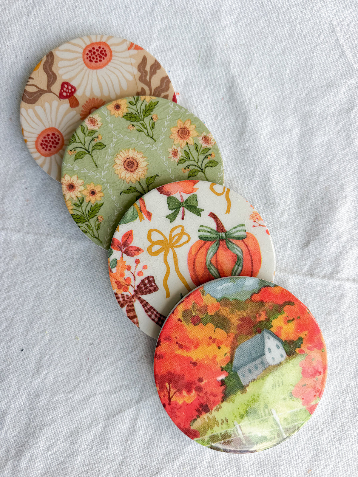 Vintage Cottage Fall Floral Beverage Coasters | Set of 4 Table Coasters