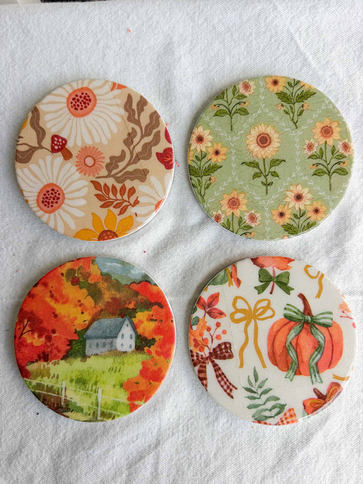 Vintage Cottage Fall Floral Beverage Coasters | Set of 4 Table Coasters
