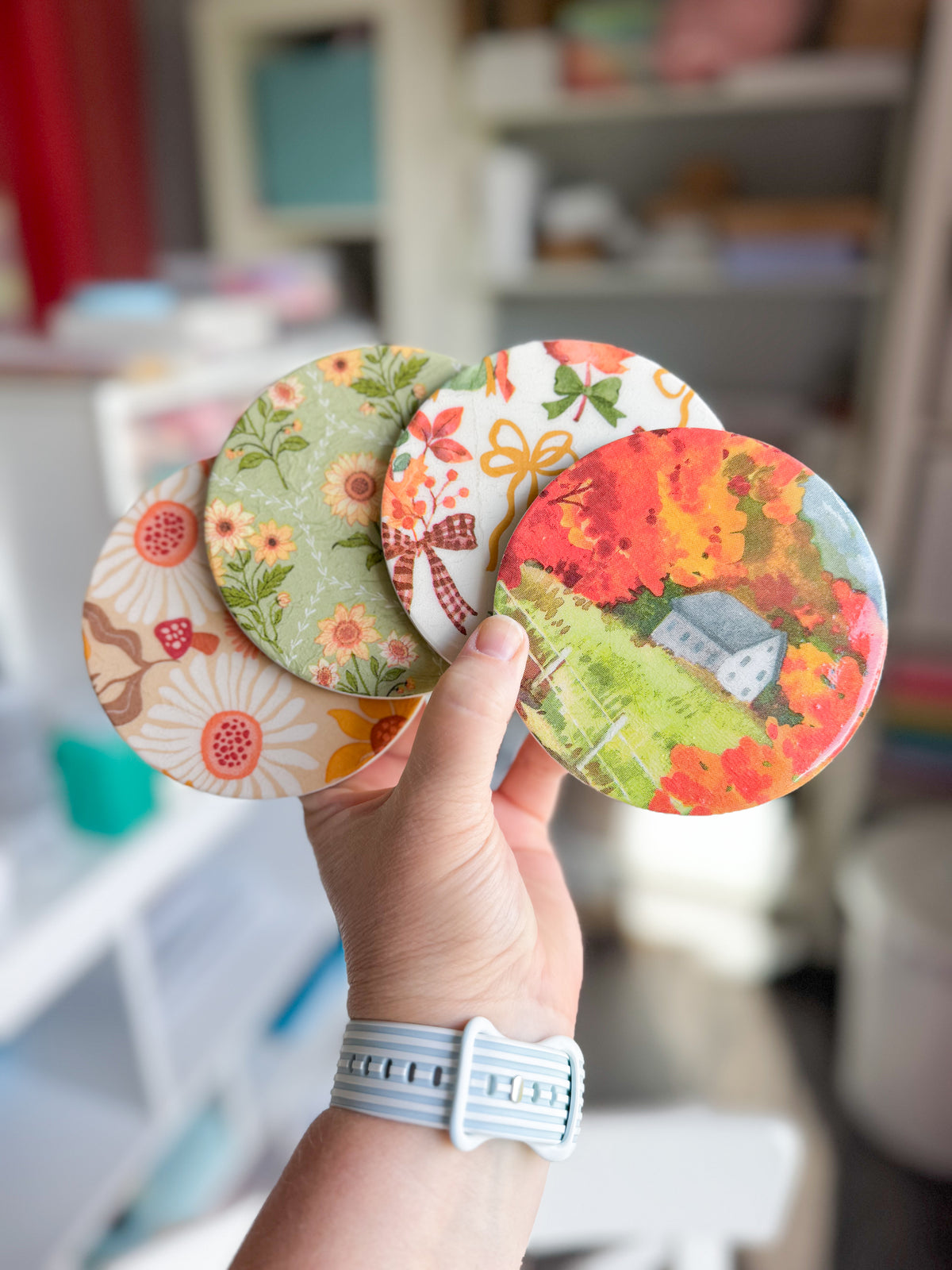 Vintage Cottage Fall Floral Beverage Coasters | Set of 4 Table Coasters