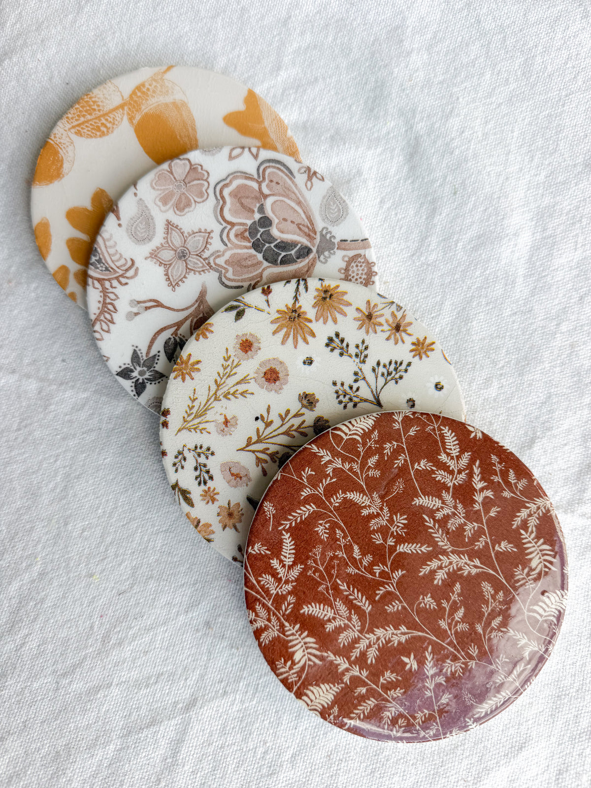 Neutral Fall Floral Botanical Beverage Coasters | Set of 4 Table Coasters
