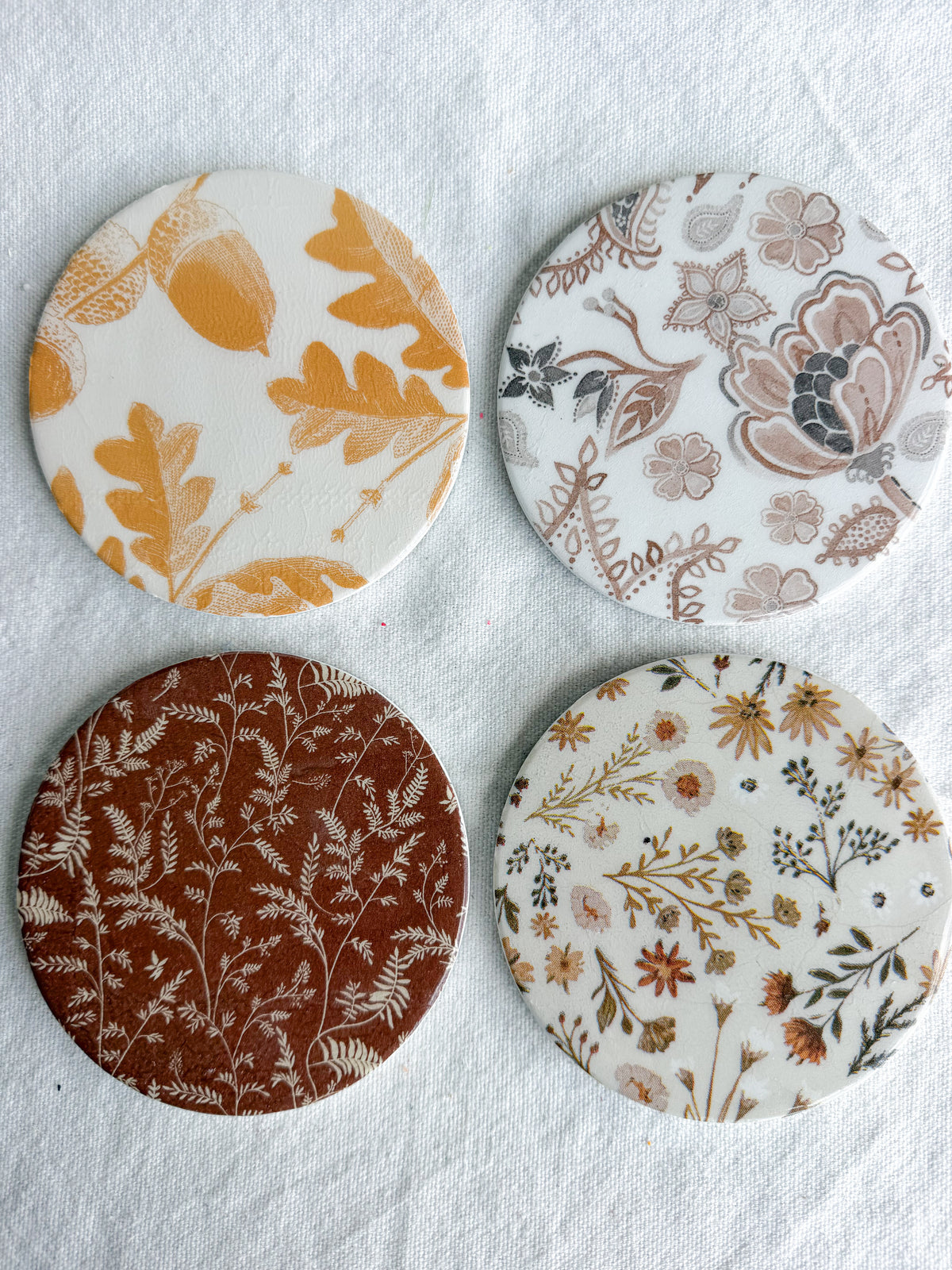 Neutral Fall Floral Botanical Beverage Coasters | Set of 4 Table Coasters