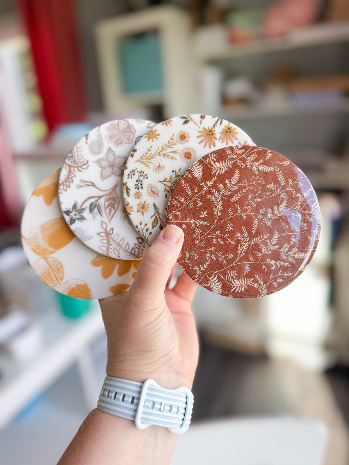Neutral Fall Floral Botanical Beverage Coasters | Set of 4 Table Coasters