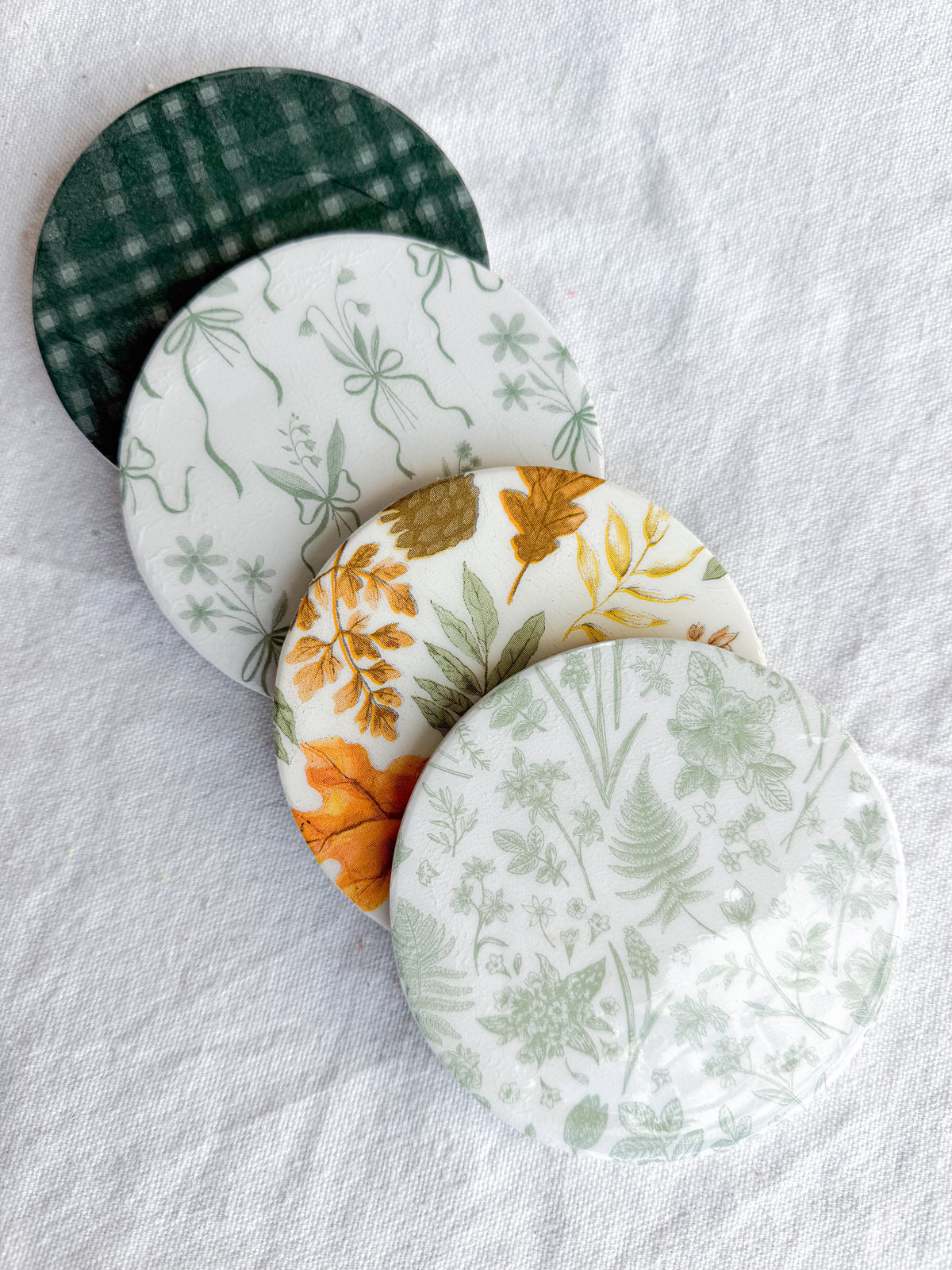 Sage Autumn Botanical Beverage Coasters | Set of 4 Table Coasters