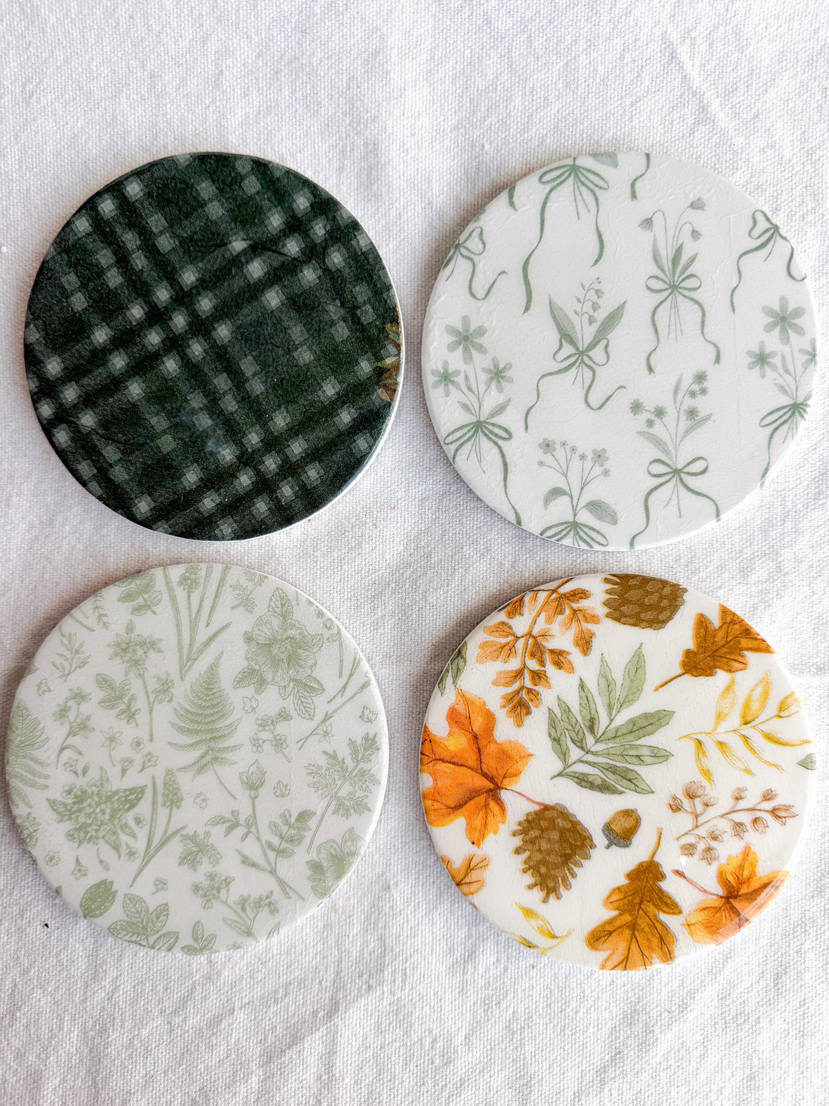 Sage Autumn Botanical Beverage Coasters | Set of 4 Table Coasters