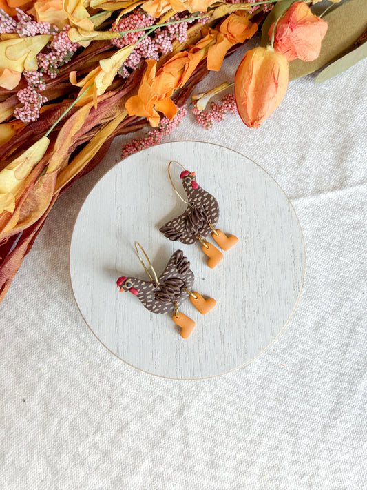 Farmhouse Chicken | Cottagecore Hen Polymer Clay Earrings