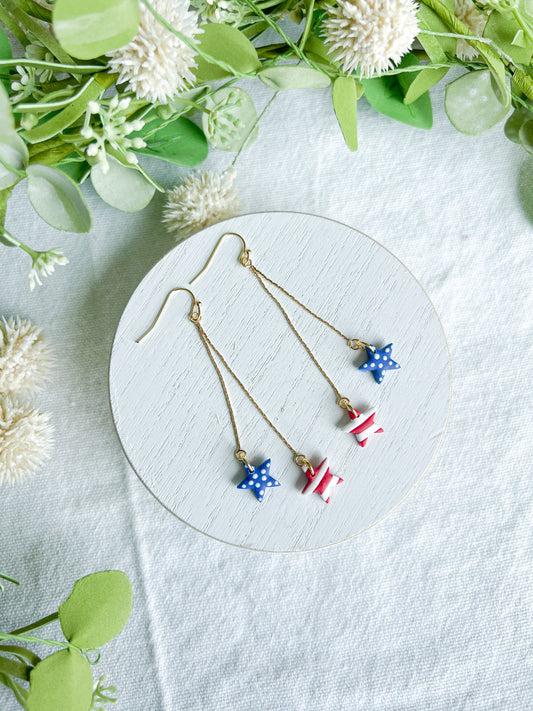 Stars and Stripes Mini Star Drop Polymer Clay Dangle Earrings
