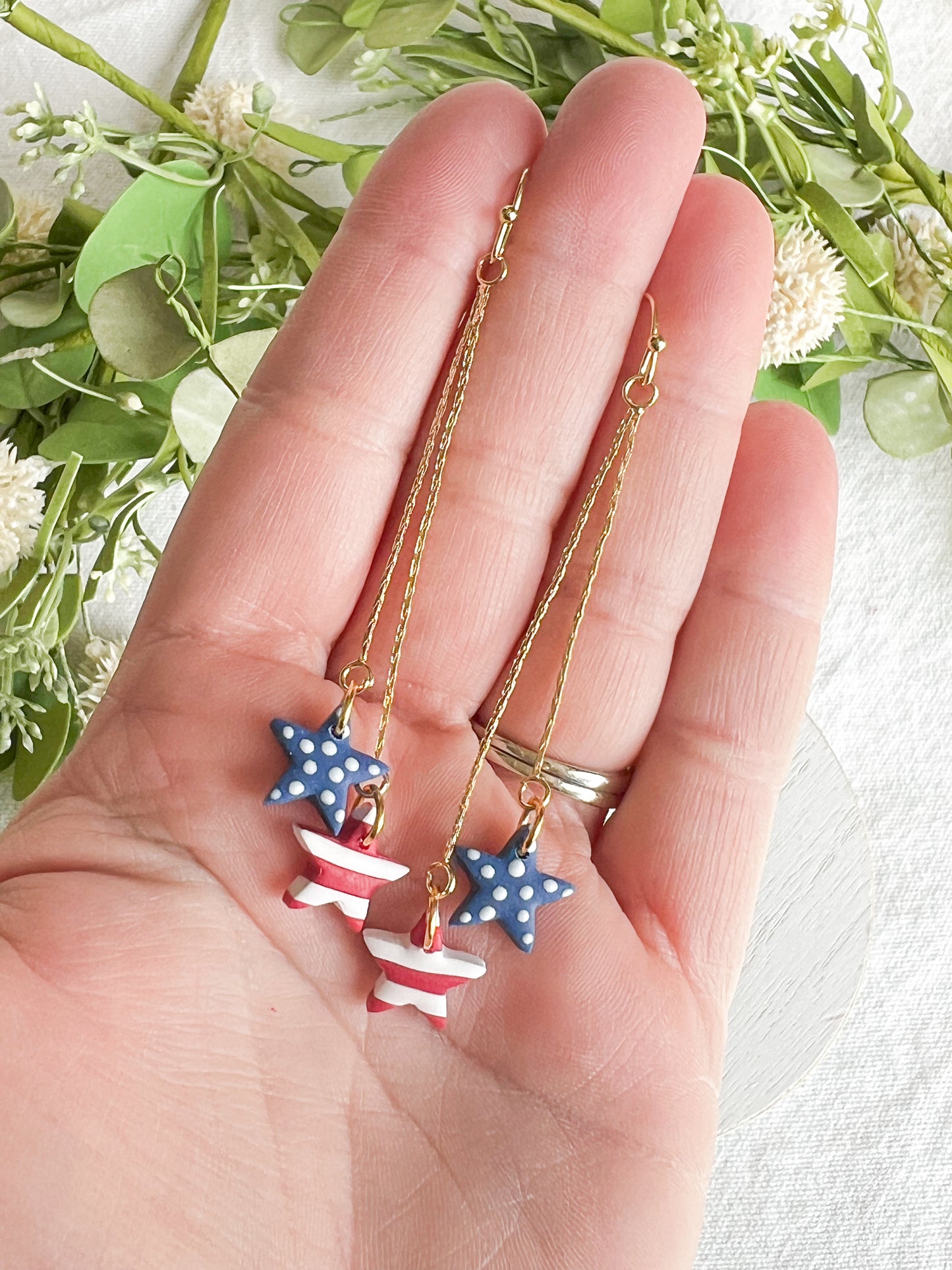 Stars and Stripes Mini Star Drop Polymer Clay Dangle Earrings