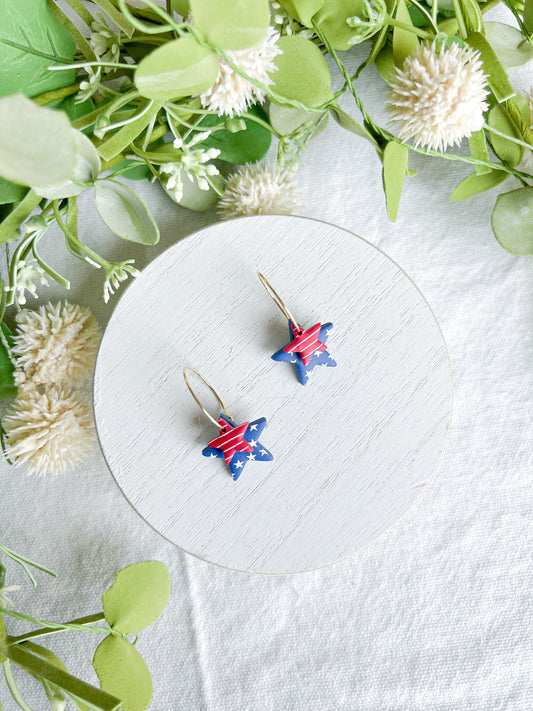 Blue Stars and Red Stripes Polymer Clay Hoop Earrings