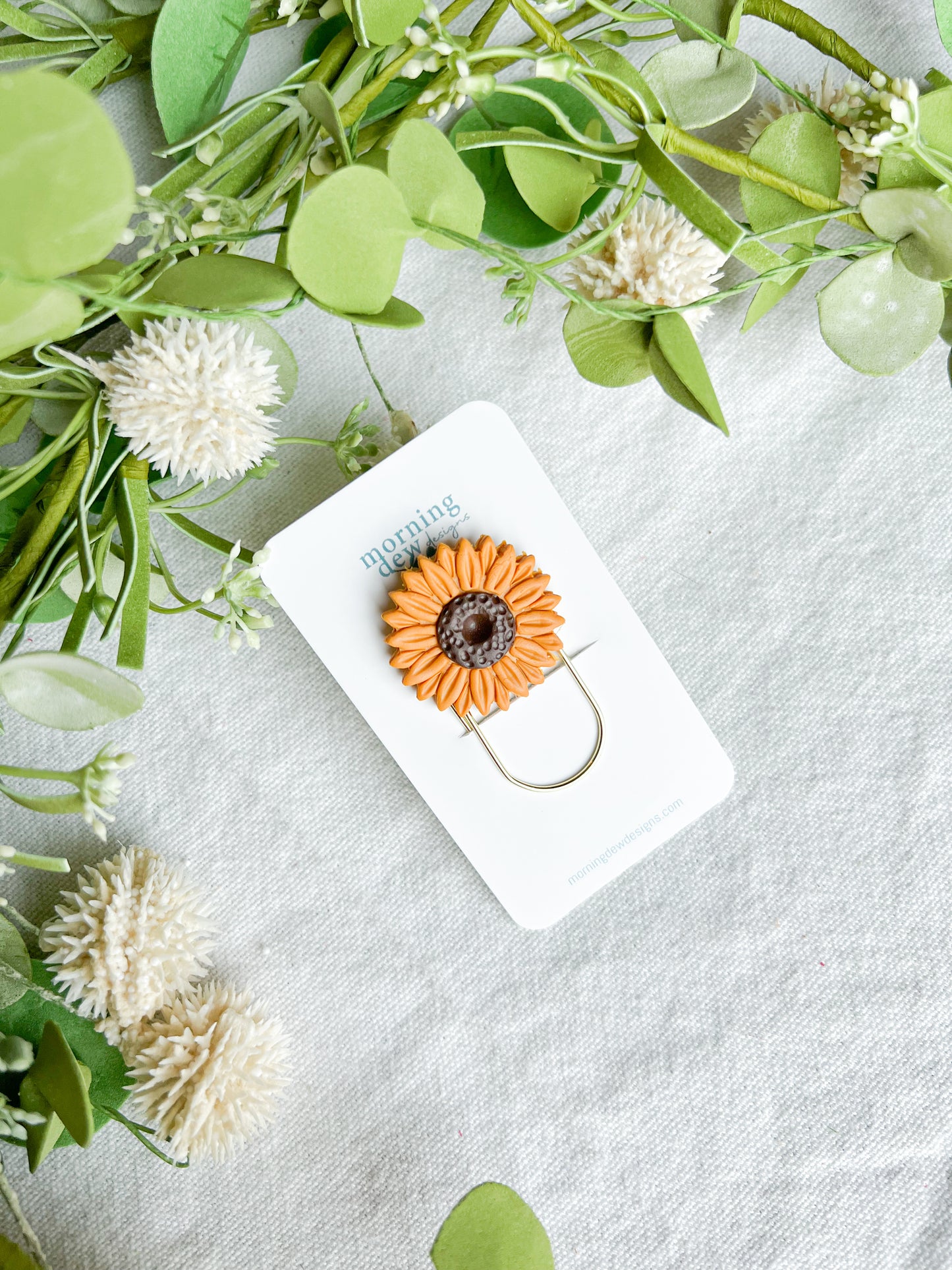 Sunflower Polymer Clay Paper Clip Bookmark