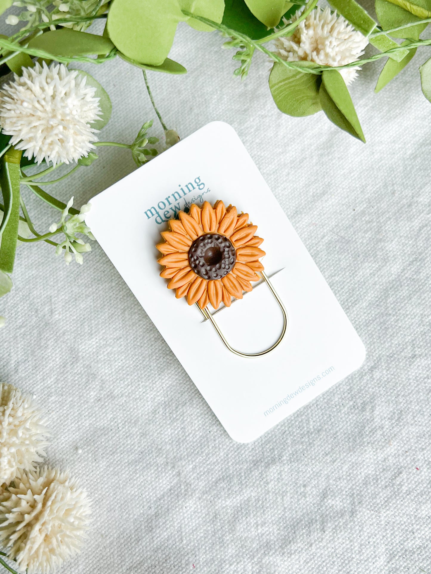 Sunflower Polymer Clay Paper Clip Bookmark