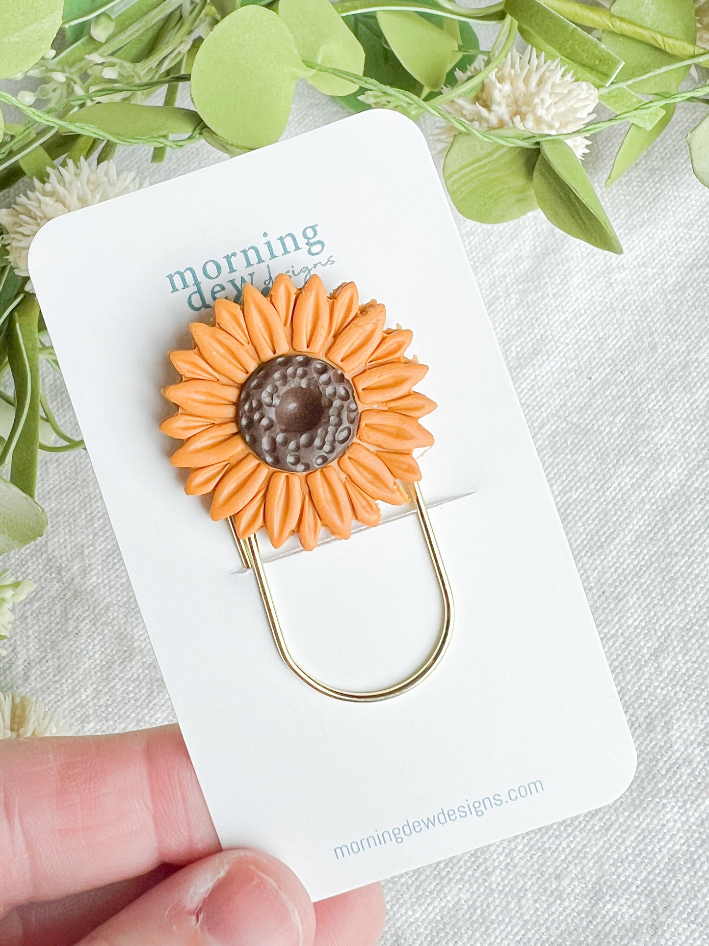 Sunflower Polymer Clay Paper Clip Bookmark