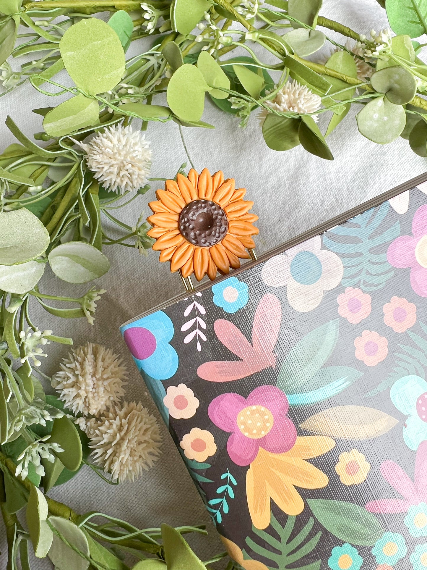 Sunflower Polymer Clay Paper Clip Bookmark