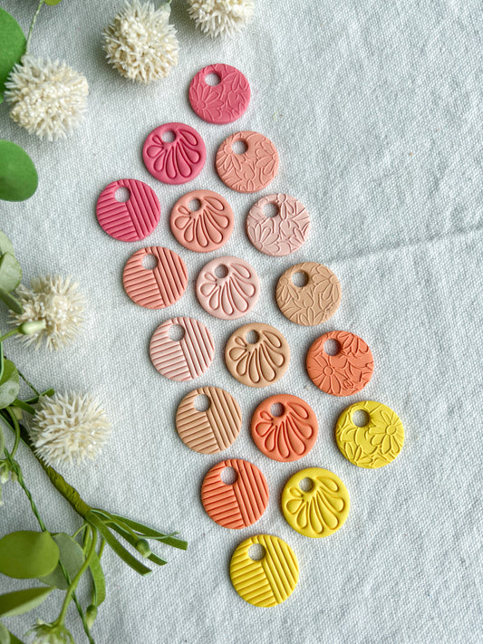 Bright Pink and Peach Textured Interchangeable Clay Disc Charms (hoops sold separately)