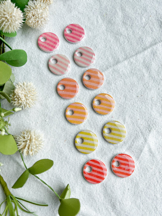 Bright Pink and Peach Striped Interchangeable Clay Disc Charms (hoops sold separately)