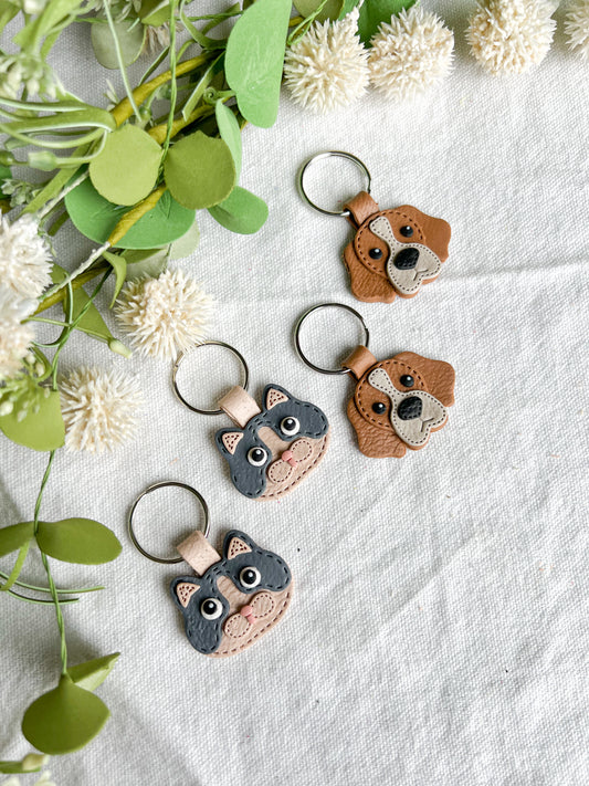 Leather Textured Dog and Cat Polymer Clay Keychains