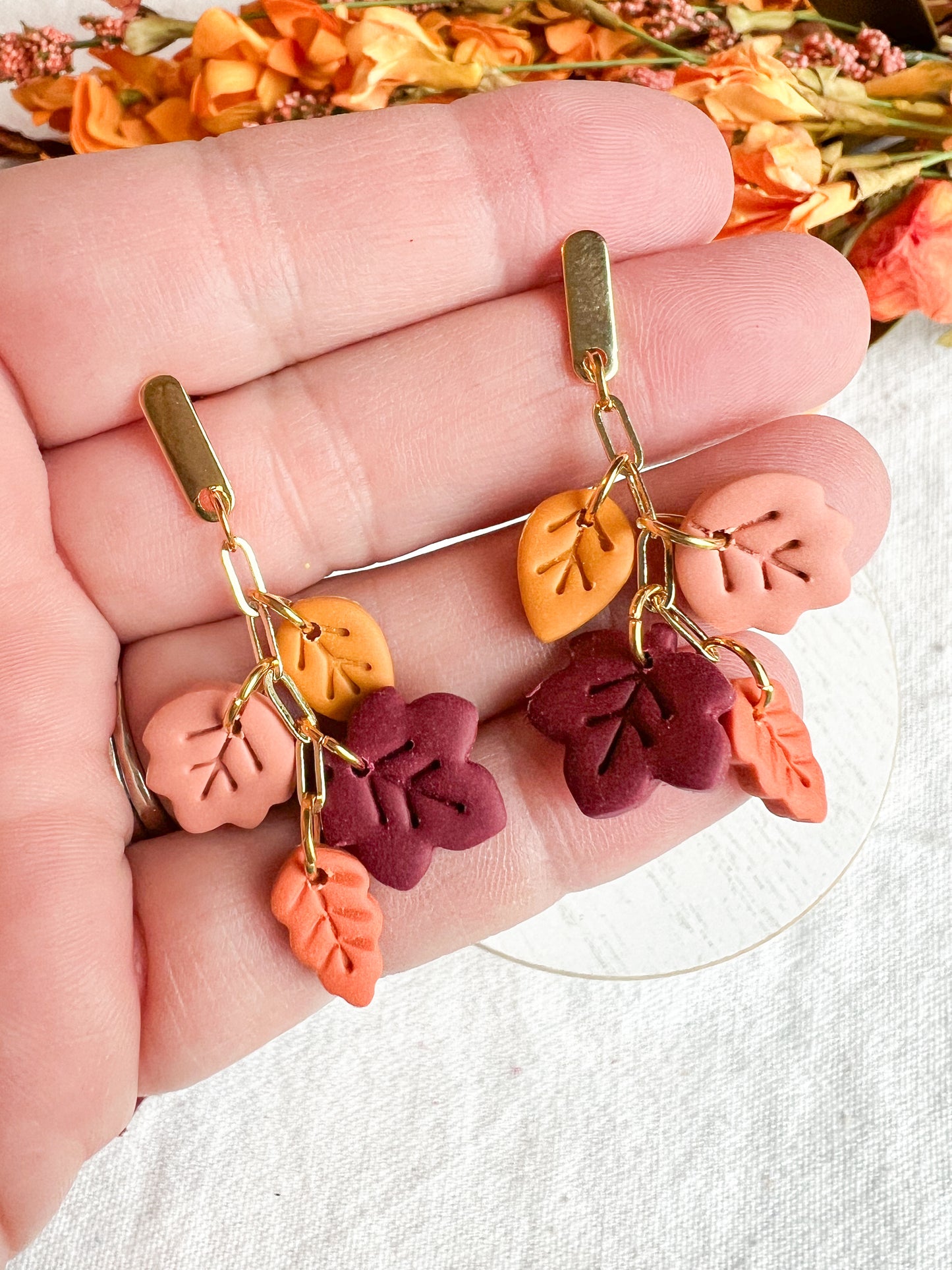 Multi Colored Fall Leaf Polymer Clay Earrings