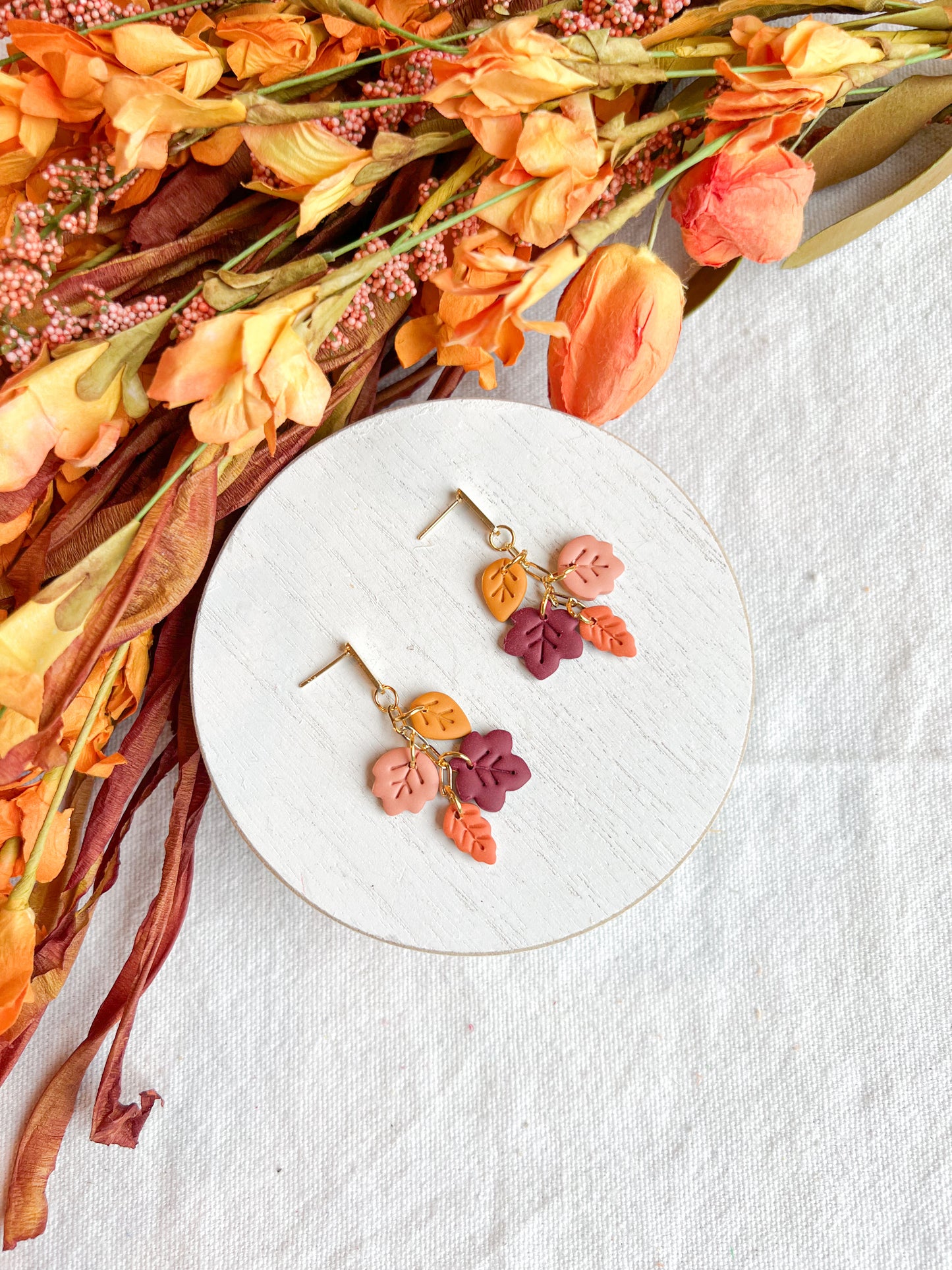 Multi Colored Fall Leaf Polymer Clay Earrings