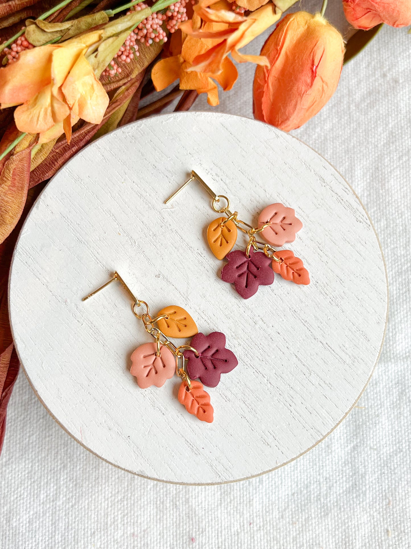 Multi Colored Fall Leaf Polymer Clay Earrings