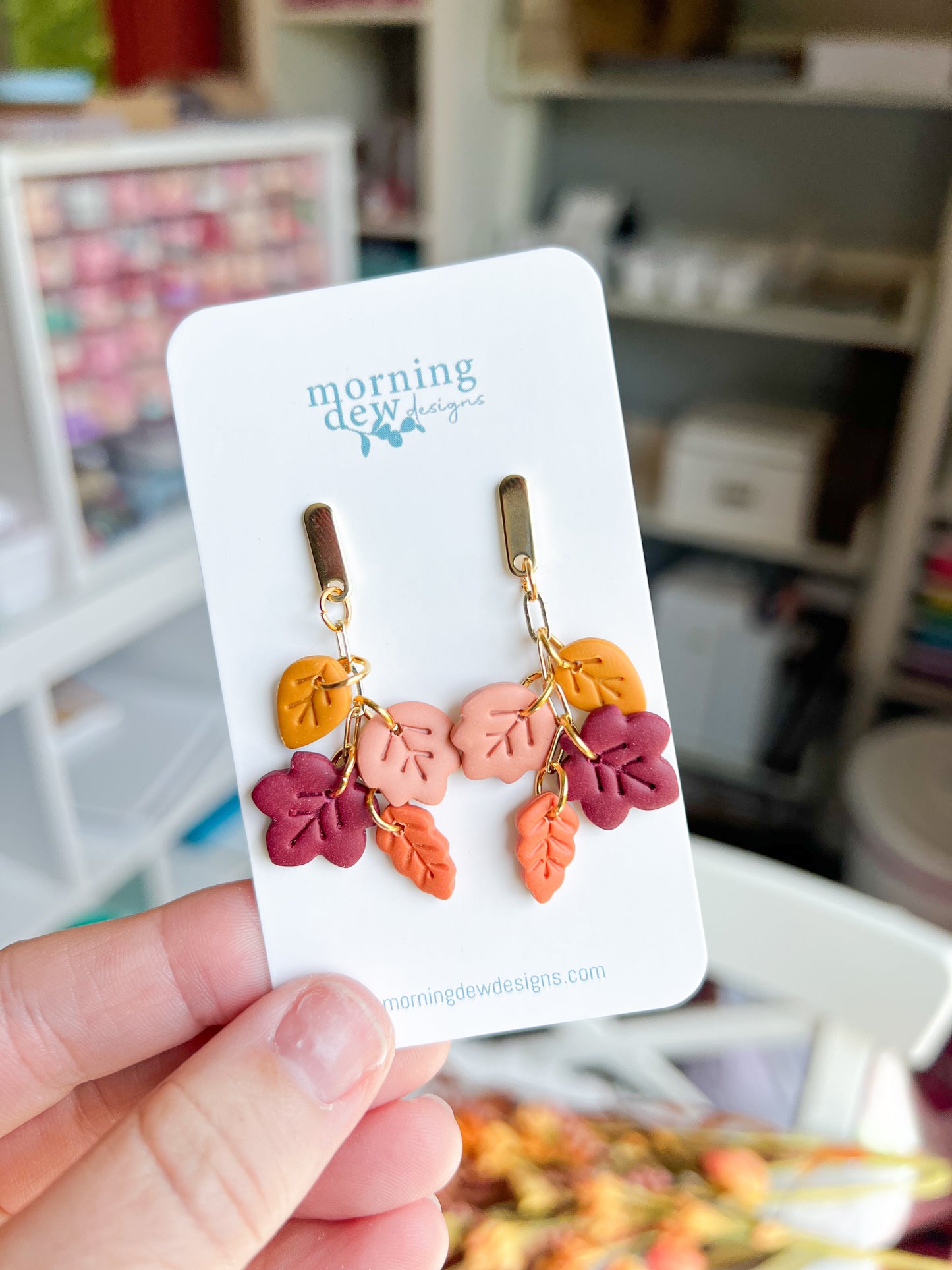 Multi Colored Fall Leaf Polymer Clay Earrings