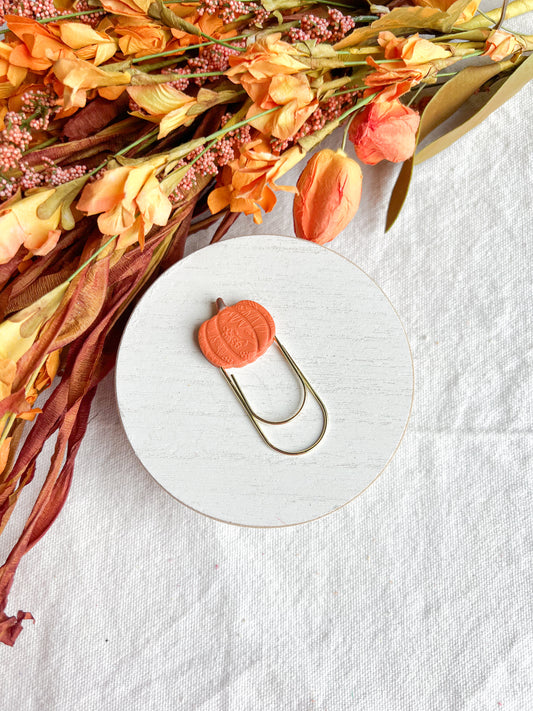 Floral Embossed Pumpkin Bookmark | Polymer Clay Paper Clip Bookmark