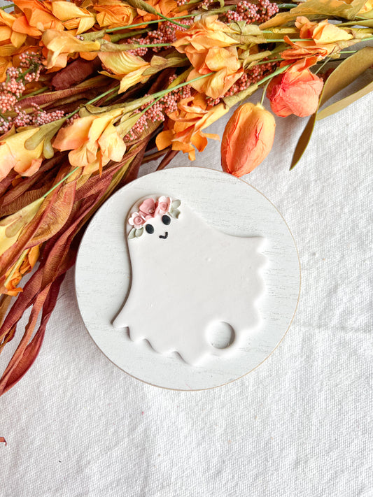 Floral Ghost Tumbler Cup Polymer Clay Tag | 40oz Stanley Accessory