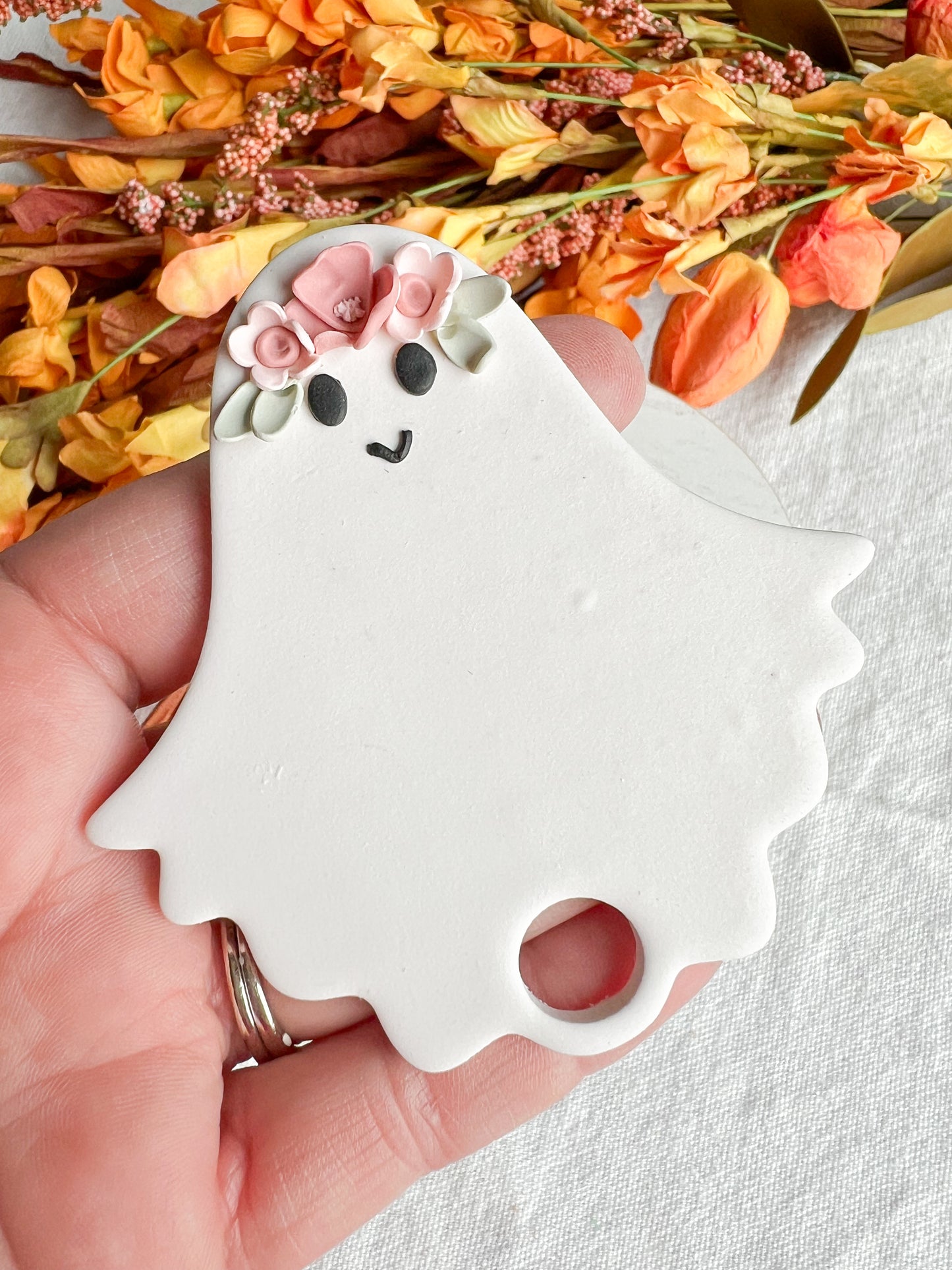 Floral Ghost Tumbler Cup Polymer Clay Tag | 40oz Stanley Accessory