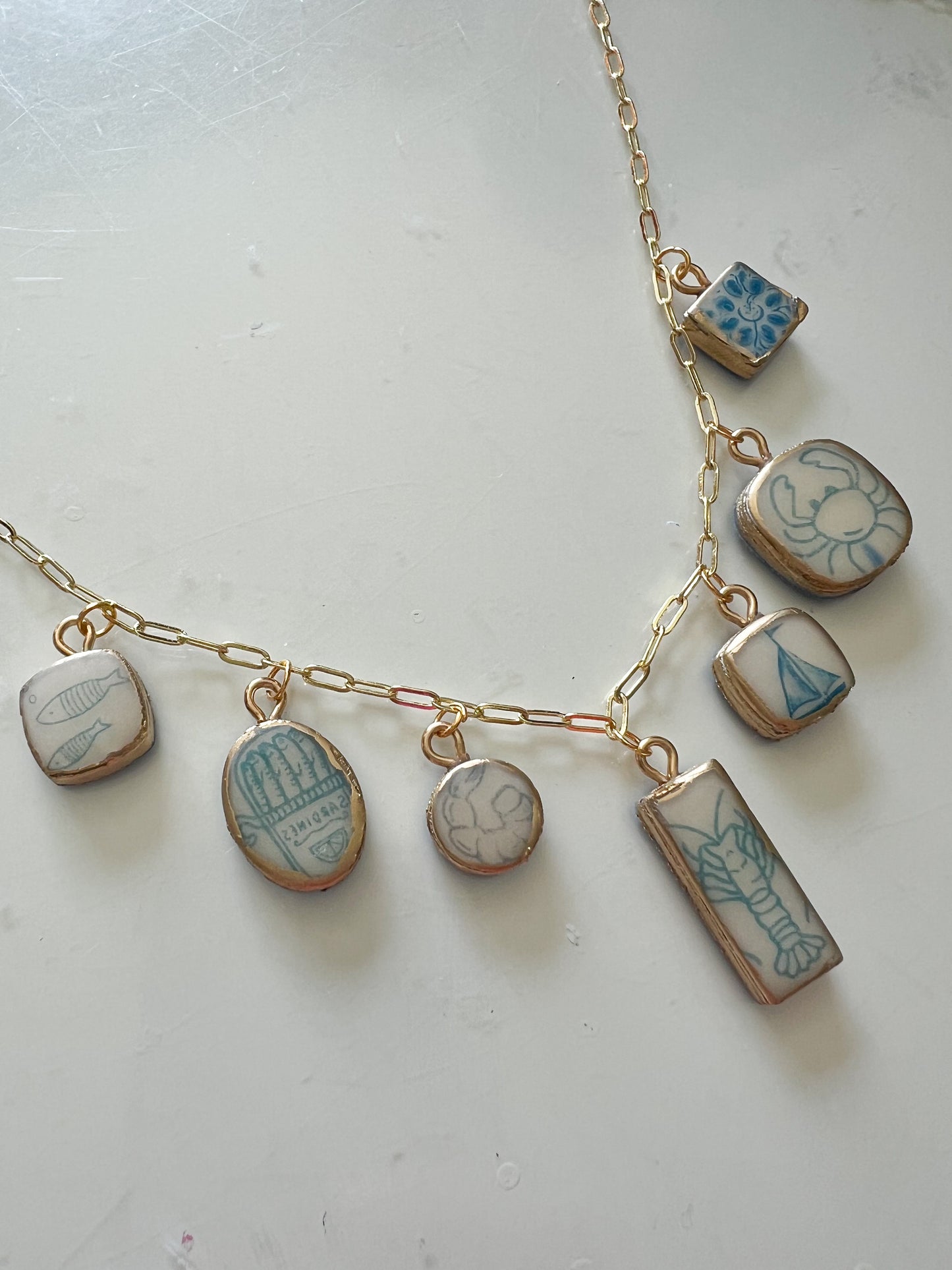 Coastal Themed Transfer Paper Designed Polymer Clay Necklace Charms (Charms Only)