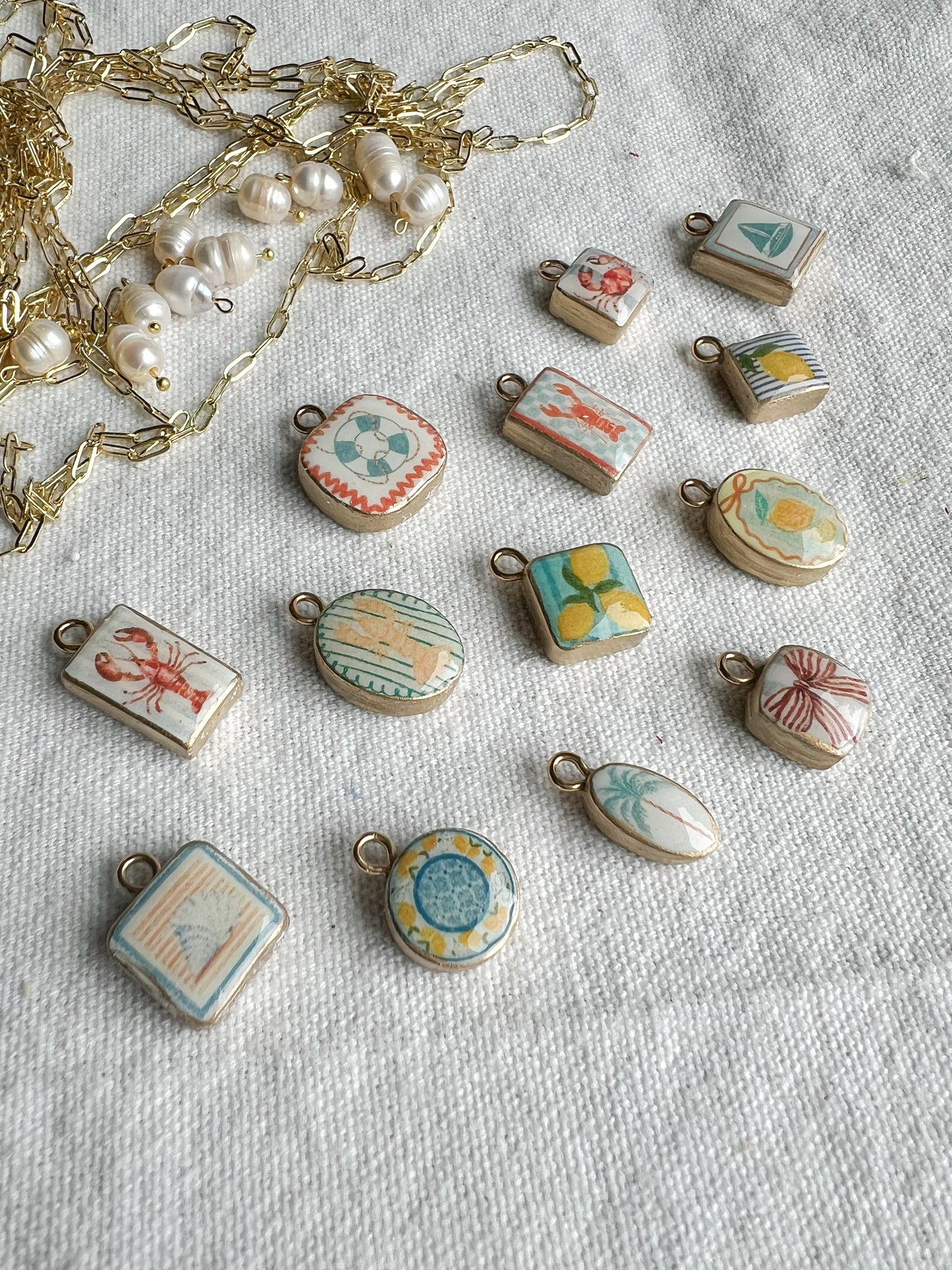 Coastal Themed Transfer Paper Designed Polymer Clay Necklace Charms (Charms Only)