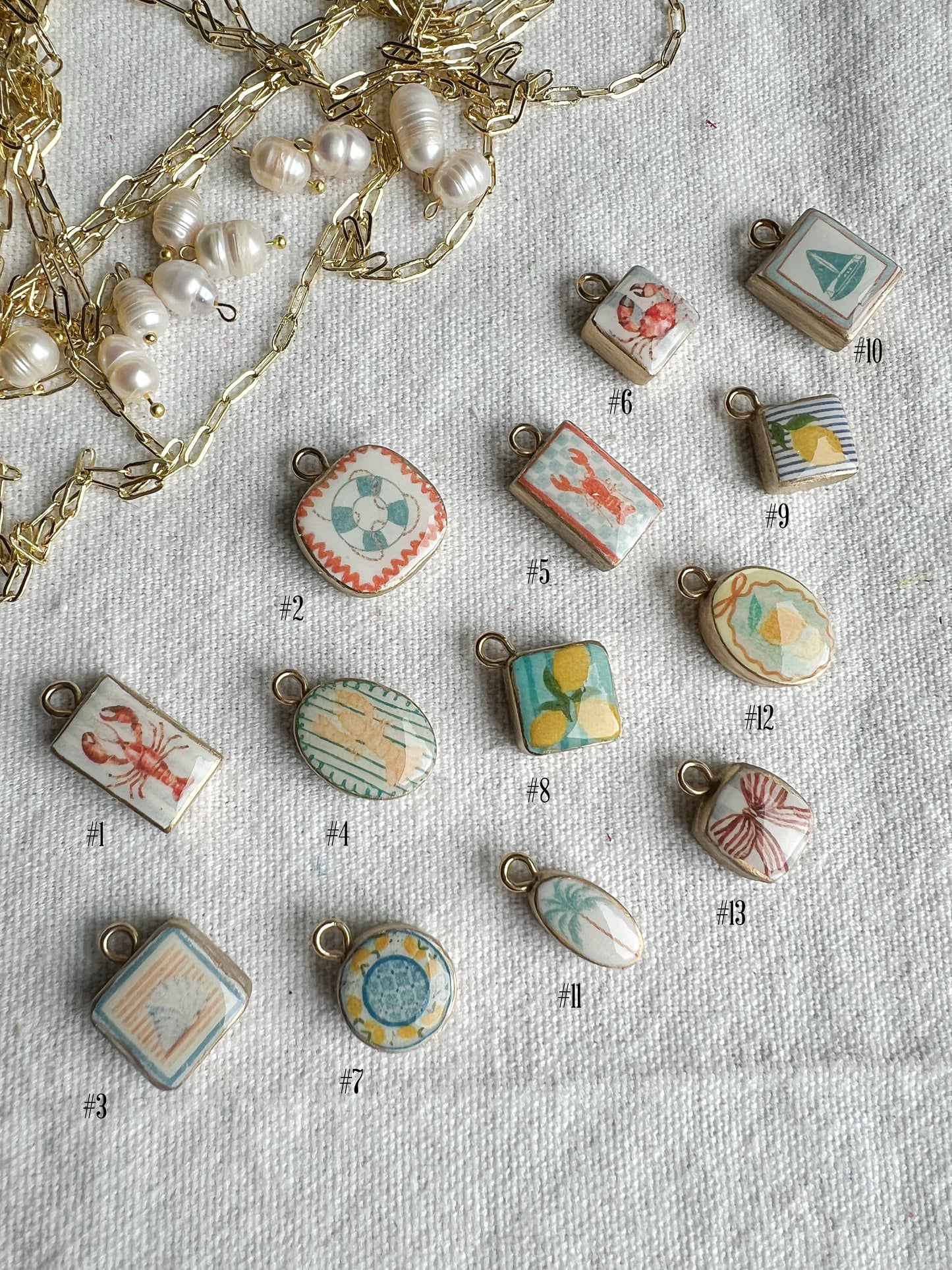 Coastal Themed Transfer Paper Designed Polymer Clay Necklace Charms (Charms Only)