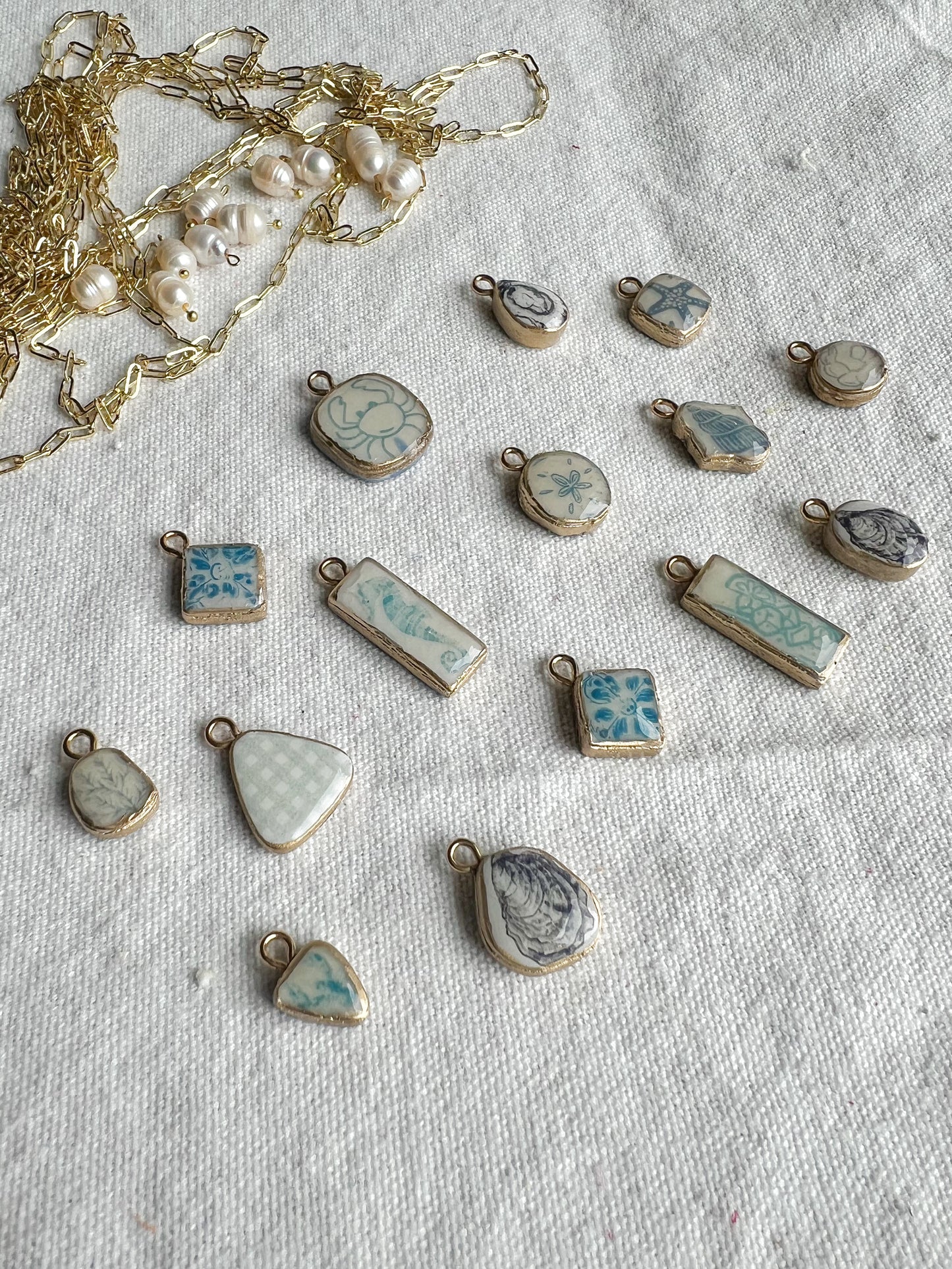 Nautical Themed Transfer Paper Designed Polymer Clay Necklace Charms (Charms Only)