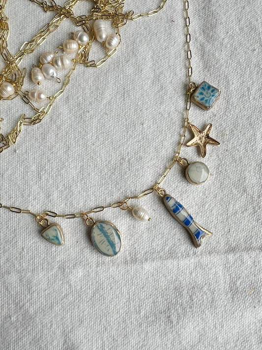 Nautical Fish Themed Polymer Clay Charm Necklace